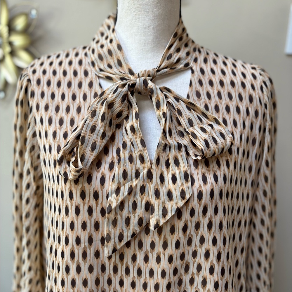 NWT Ruffle Tie Neck Dress in Cream & Gold - Picture 4 of 11